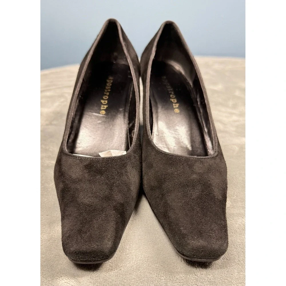 Apostrophe Womens Pumps 7.5 M Black Suede Square Toe Kitten Heel